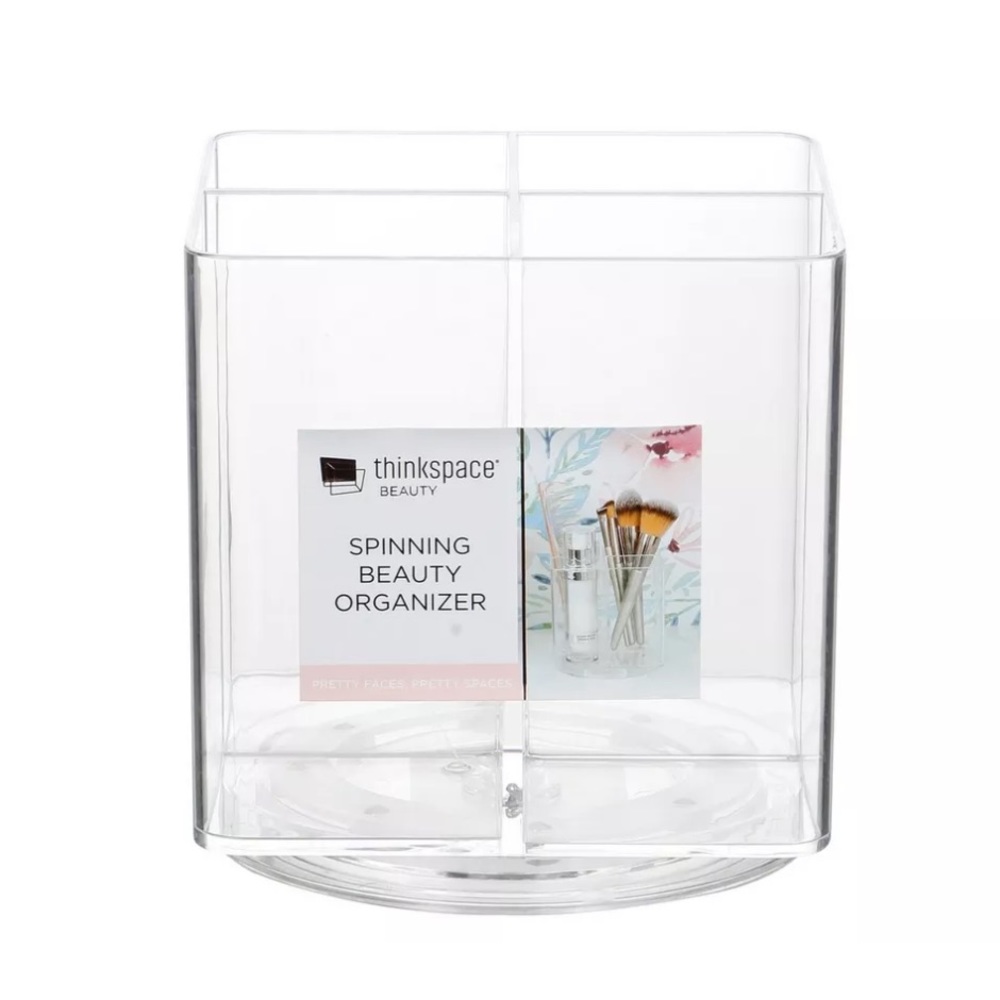 Thinkspace Beauty 4x4” Clear Acrylic Spinning Beauty Organizer NWT